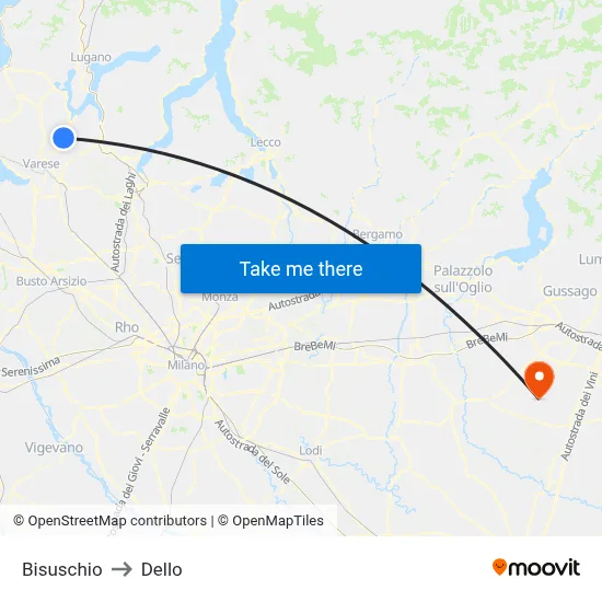Bisuschio to Dello map