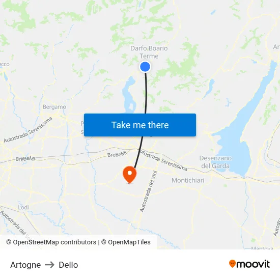 Artogne to Dello map