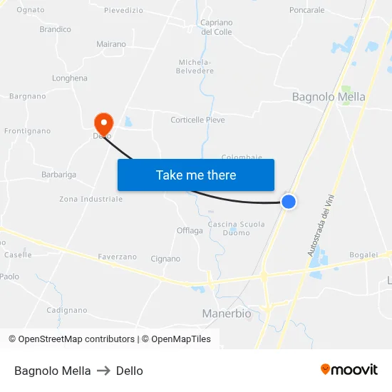 Bagnolo Mella to Dello map
