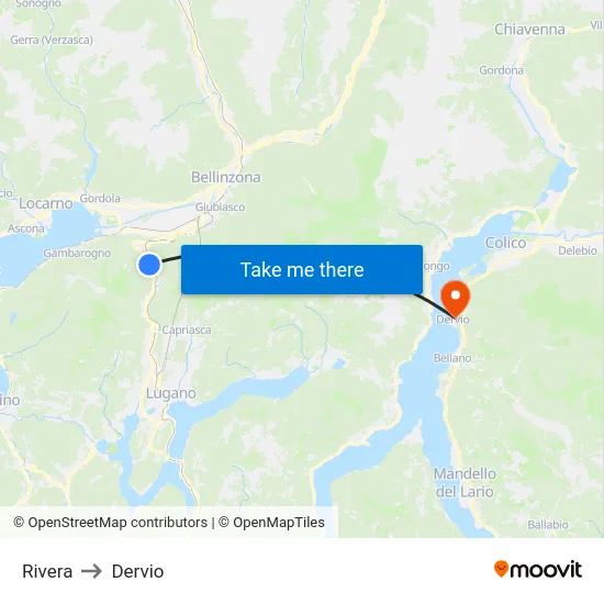 Rivera to Dervio map