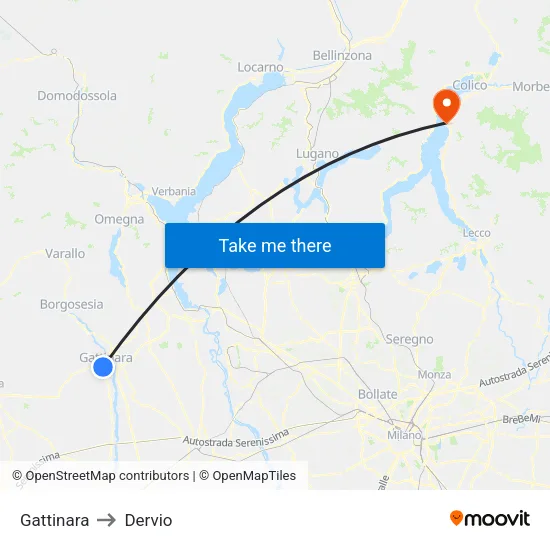 Gattinara to Dervio map