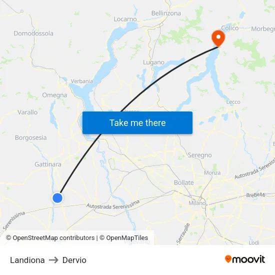 Landiona to Dervio map
