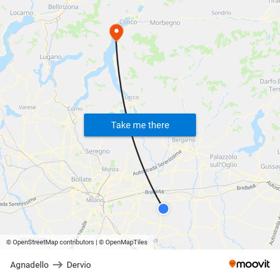Agnadello to Dervio map