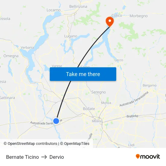 Bernate Ticino to Dervio map