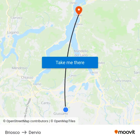 Briosco to Dervio map