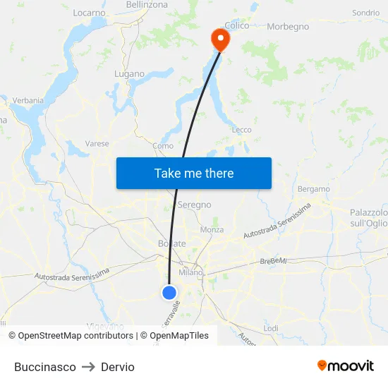 Buccinasco to Dervio map