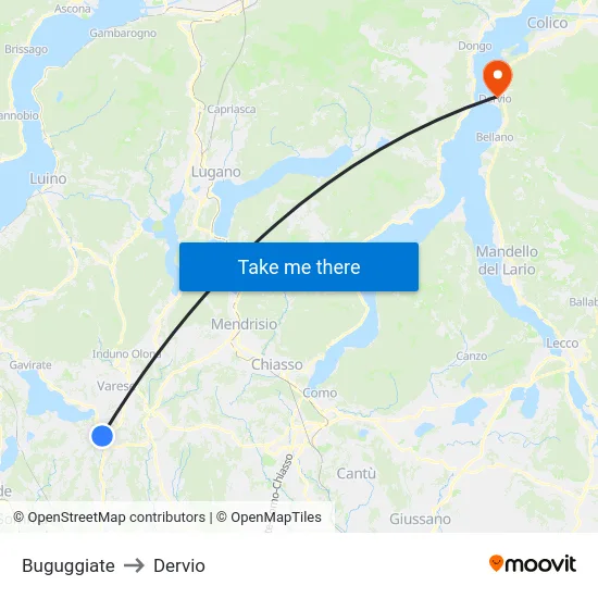 Buguggiate to Dervio map