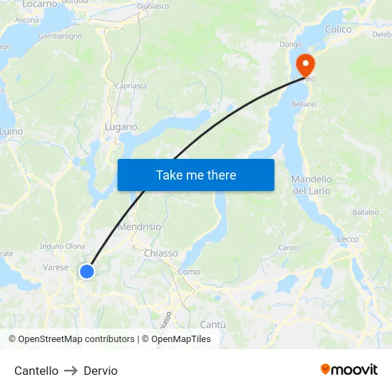 Cantello to Dervio map