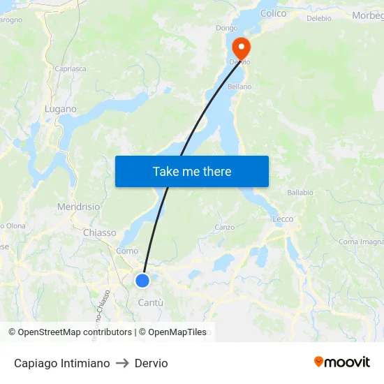 Capiago Intimiano to Dervio map