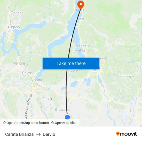 Carate Brianza to Dervio map