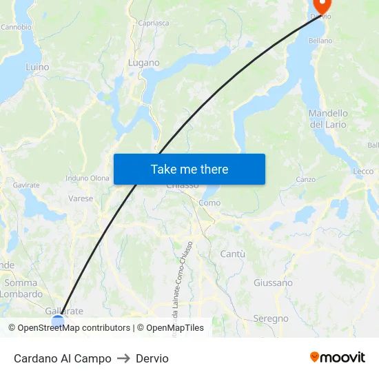 Cardano al Campo to Dervio map