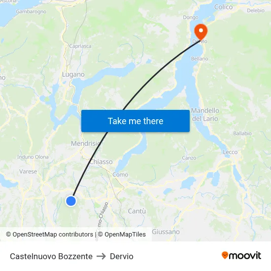 Castelnuovo Bozzente to Dervio map