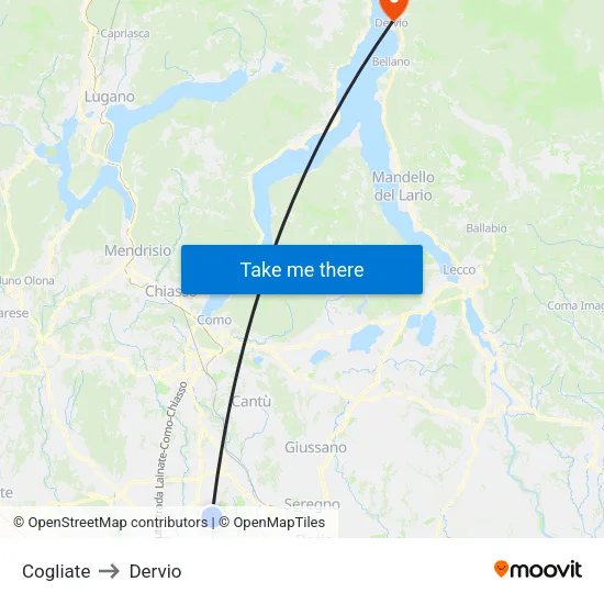 Cogliate to Dervio map