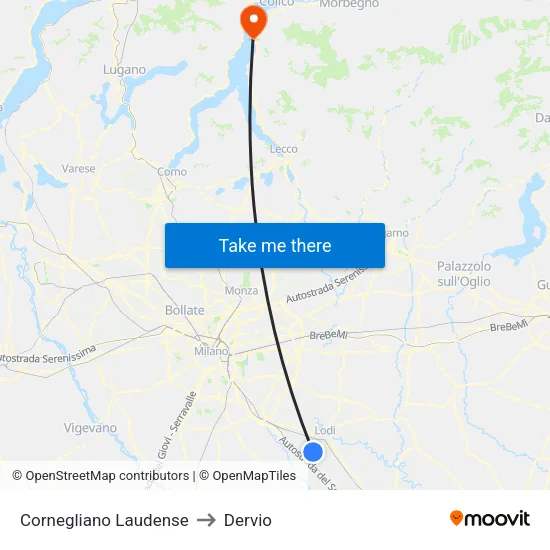 Cornegliano Laudense to Dervio map