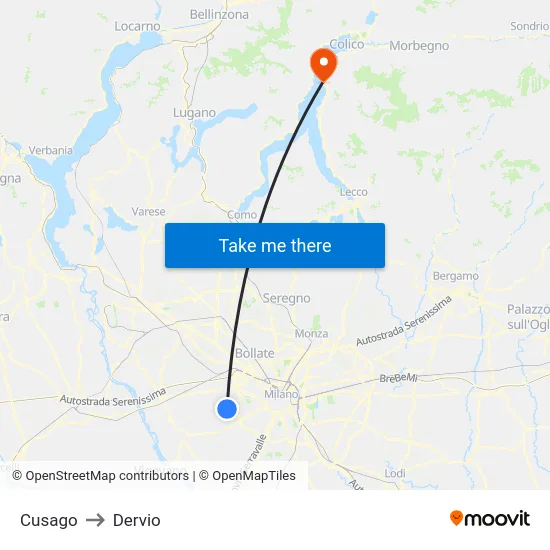 Cusago to Dervio map