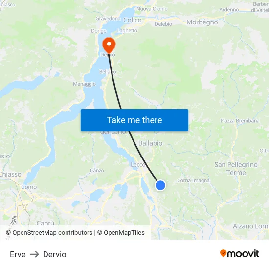 Erve to Dervio map