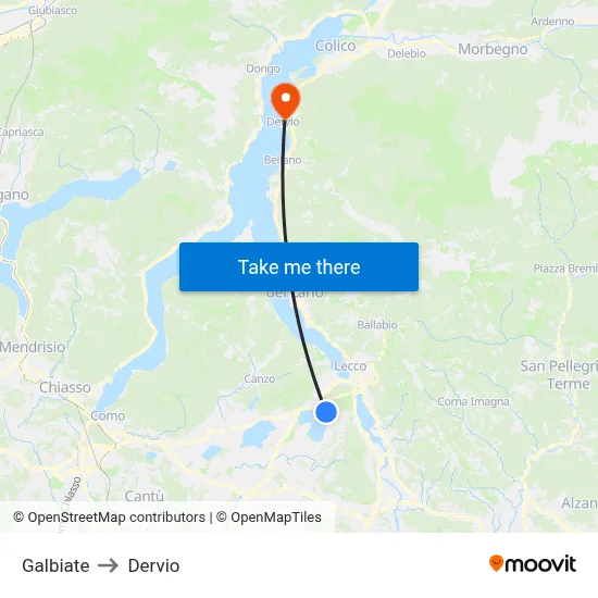 Galbiate to Dervio map