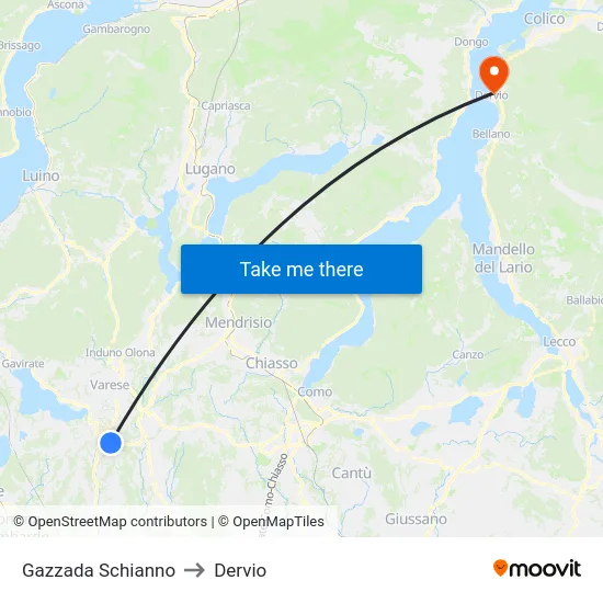 Gazzada Schianno to Dervio map
