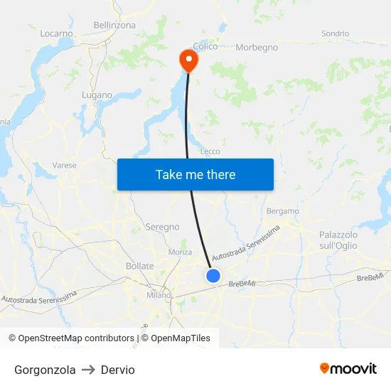 Gorgonzola to Dervio map