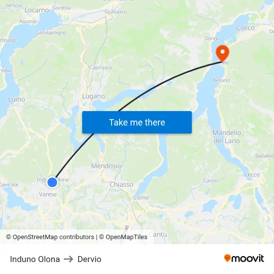 Induno Olona to Dervio map