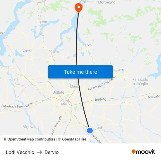 Lodi Vecchio to Dervio map