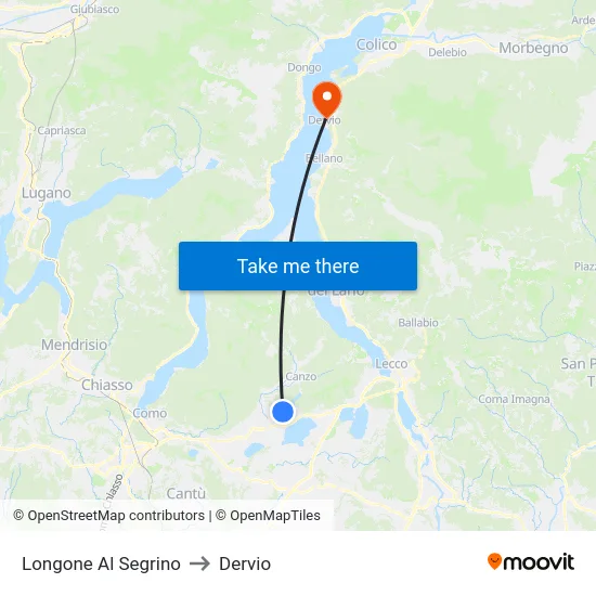 Longone Al Segrino to Dervio map
