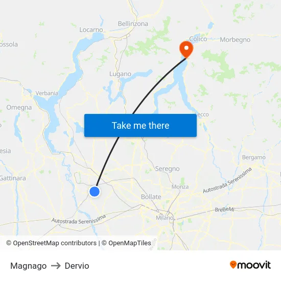 Magnago to Dervio map