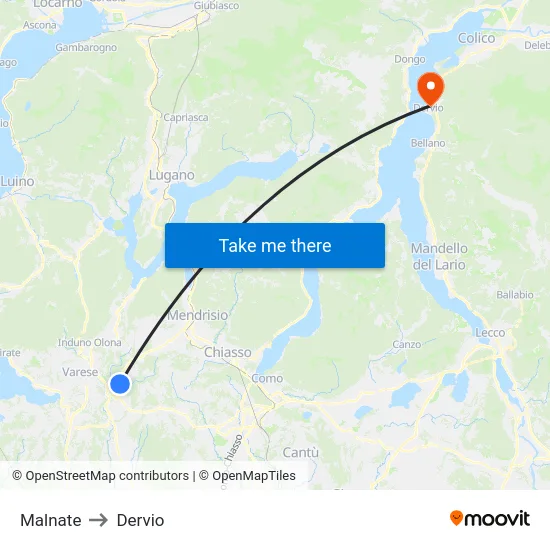 Malnate to Dervio map