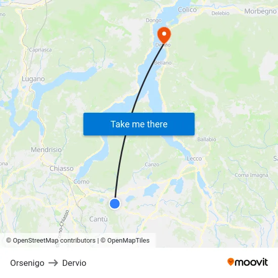 Orsenigo to Dervio map