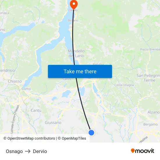Osnago to Dervio map