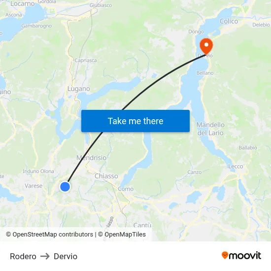Rodero to Dervio map