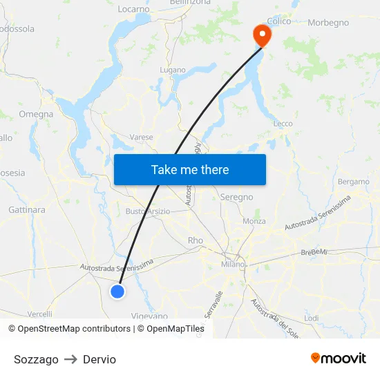 Sozzago to Dervio map