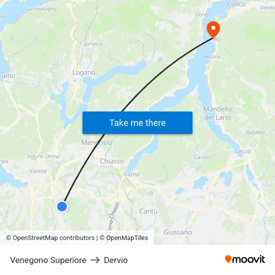 Venegono Superiore to Dervio map