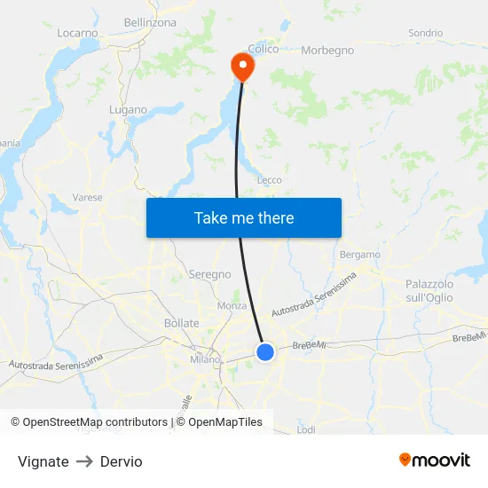 Vignate to Dervio map