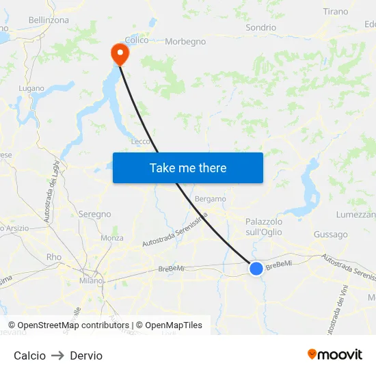Calcio to Dervio map