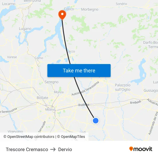 Trescore Cremasco to Dervio map