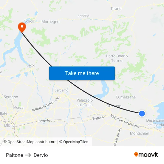 Paitone to Dervio map