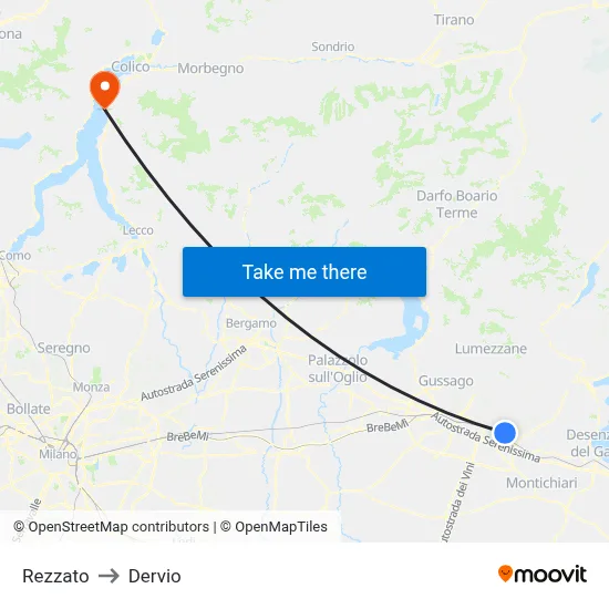 Rezzato to Dervio map