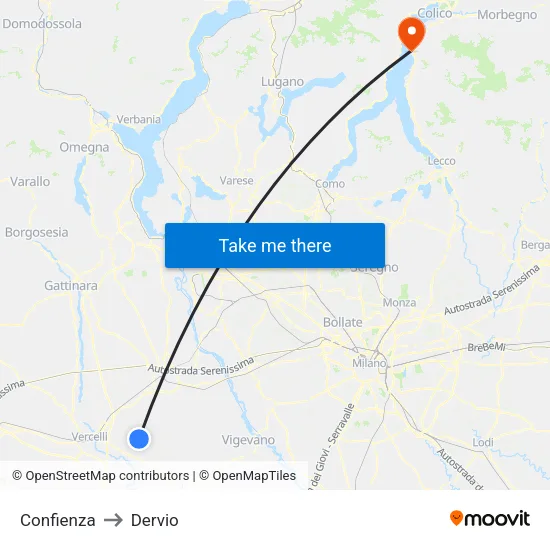 Confienza to Dervio map