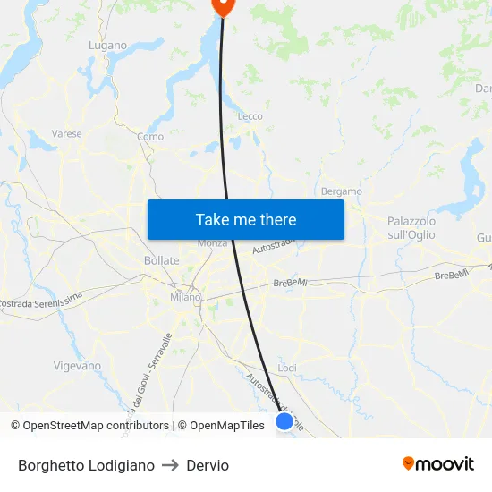Borghetto Lodigiano to Dervio map