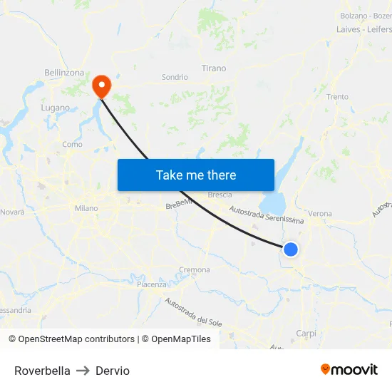 Roverbella to Dervio map