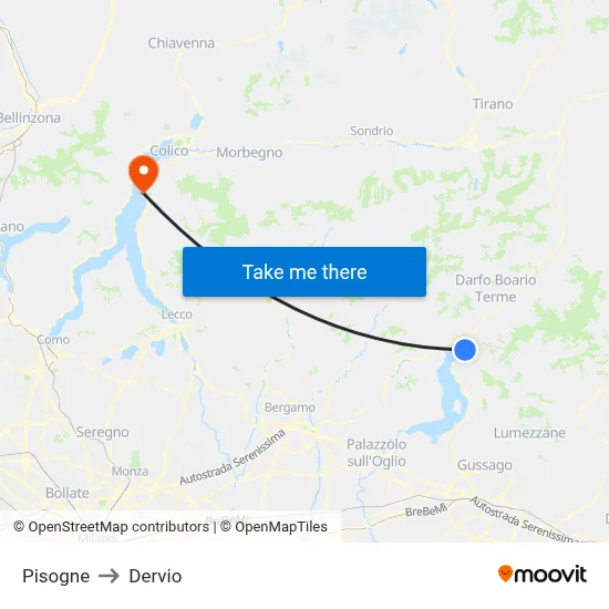 Pisogne to Dervio map
