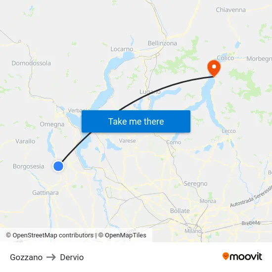 Gozzano to Dervio map