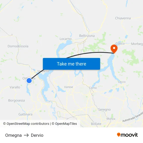 Omegna to Dervio map