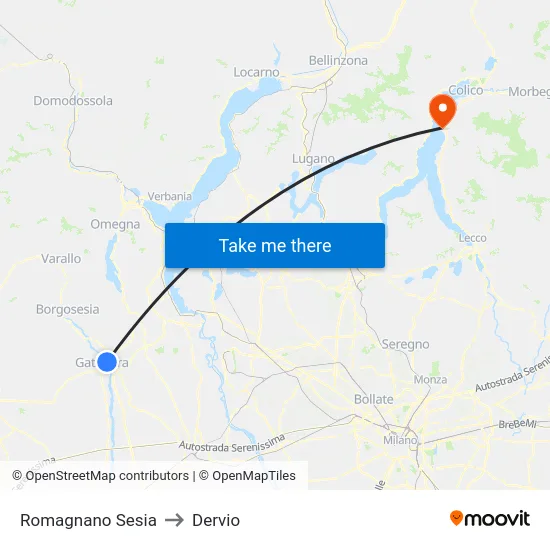 Romagnano Sesia to Dervio map