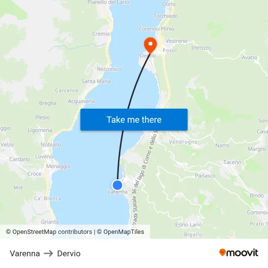 Varenna to Dervio map