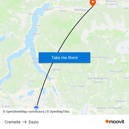 Cremella to Customs map
