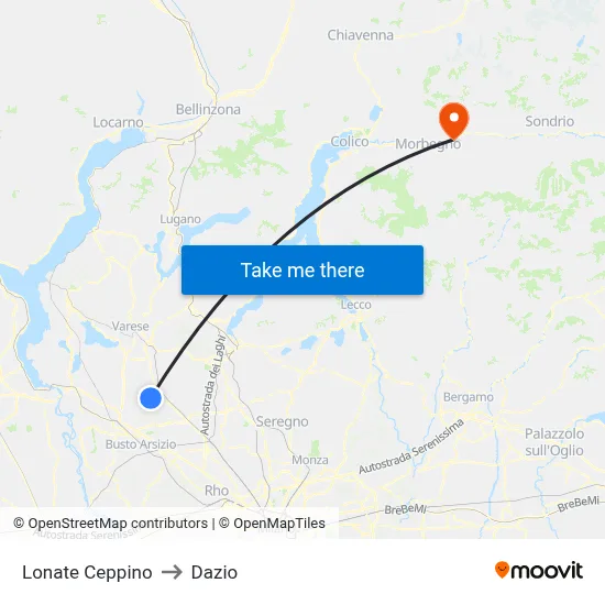 Lonate Ceppino to Customs map