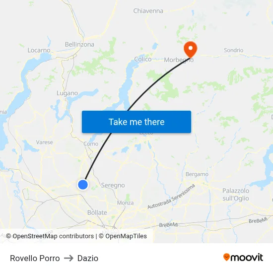 Rovello Porro to Dazio map