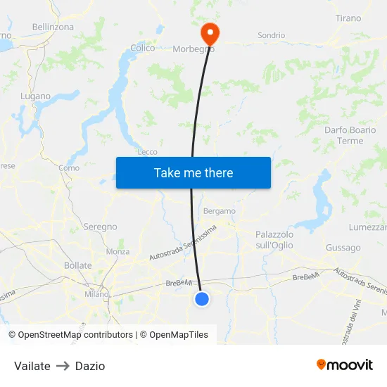 Vailate to Dazio map